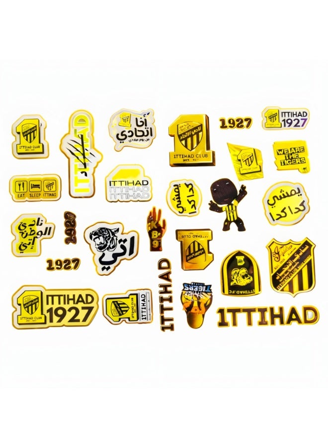 60 قطعة من ملصقات نادي الاتحاد | عبوة مشجعين فاخرة باللونين الاصفر والاسود | تميمة النمر وشعارات عربية وانجليزية | انا اتحادي | نحن النمور | تراث 1927 | فينيل مقاوم للماء للابتوب والسيارات والهدايا - Image 1